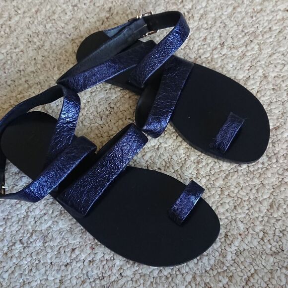 Tibi metallic blue leather sandals size 8